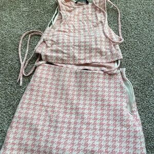 Zara Pink and White Houndstooth Skirt Set